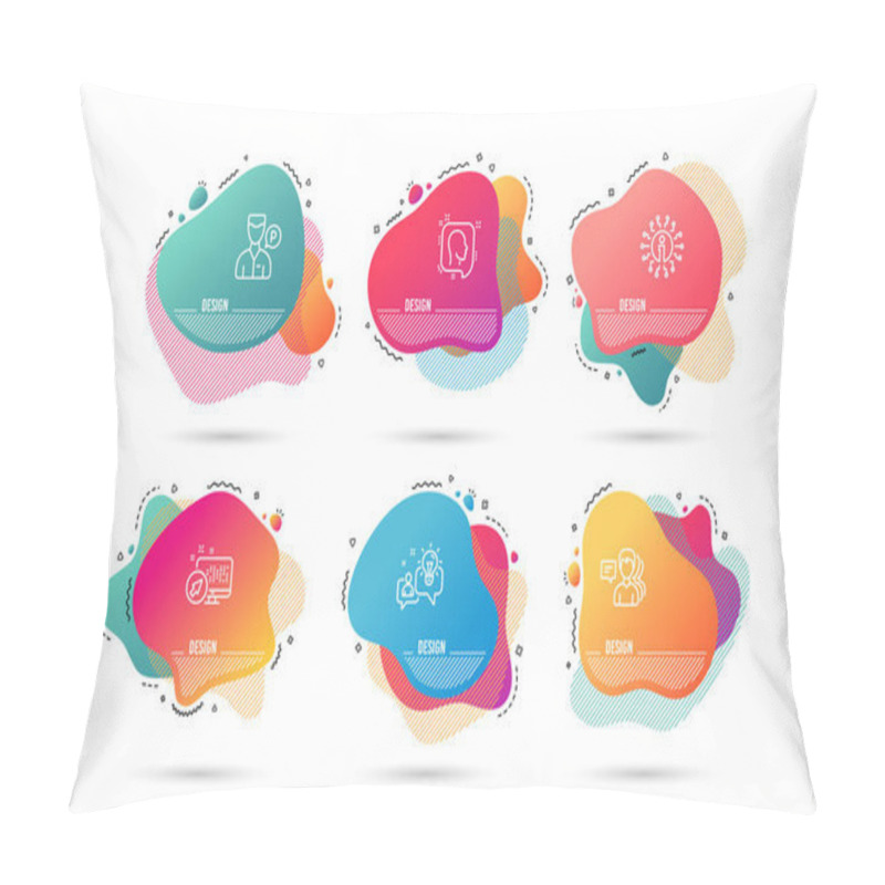 Personality  Dynamic Liquid Shapes. Set Of People, Valet Servant And Head Icons. Idea Sign. Support Job, Parking Man, Profile Messages. Solution.  Gradient Banners. Fluid Abstract Shapes. Vector Pillow Covers