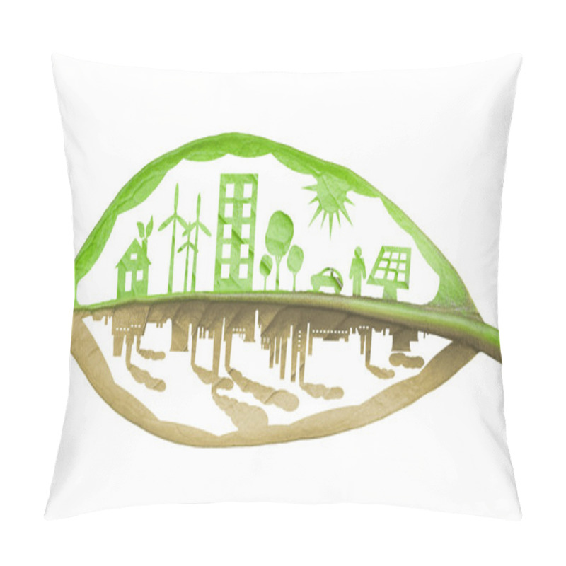 Personality  Green Ecology City Against Pollution Concept, Isolated Over Whit Pillow Covers