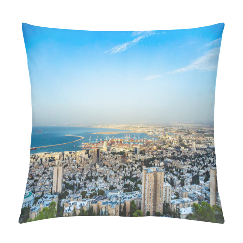 Personality  Panoramic View Of The Harbor Port Of Haifa, With Downtown Haifa, The Harbor, The Industrial Zone In A Sunny Summer Day. Haifa, Northern Israel Pillow Covers