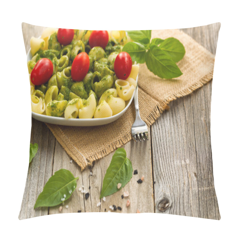 Personality  Traditional Basil Pesto Dish With Cherry Tomatoes On Rustic Wood Pillow Covers