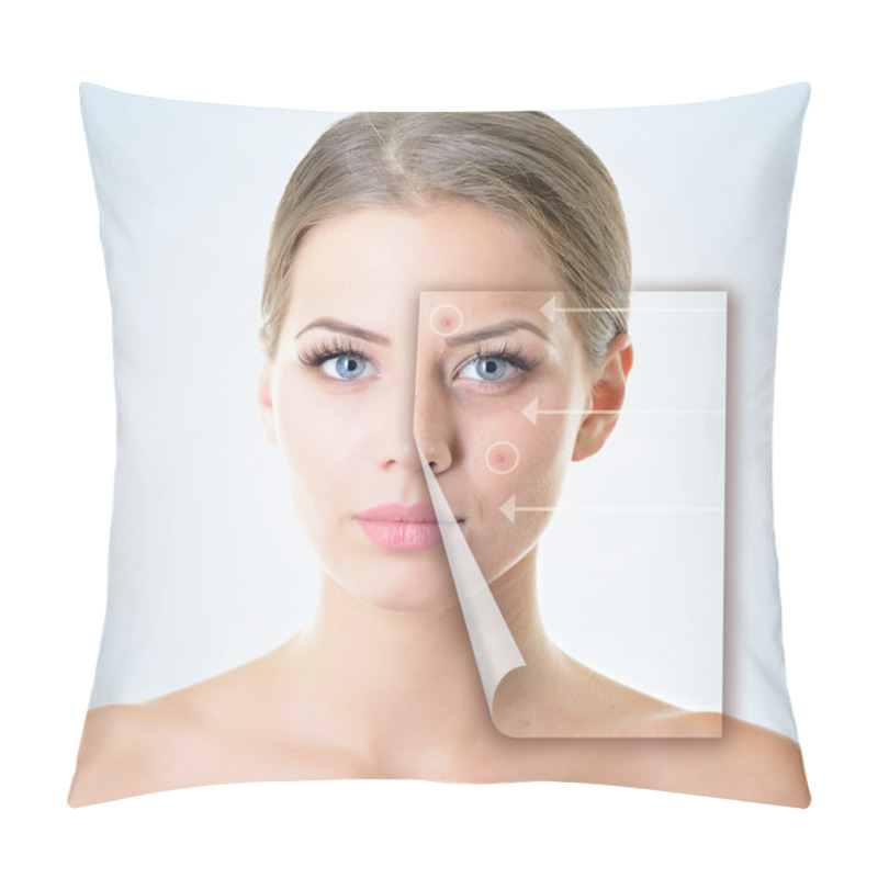 Personality  Woman With Problem And Clean Skin Pillow Covers