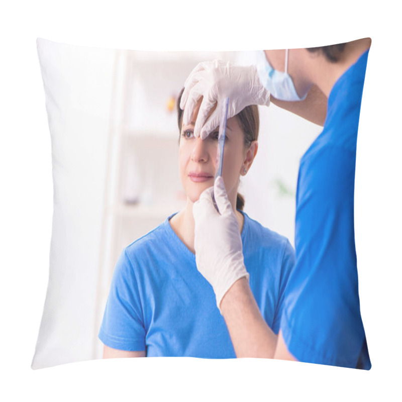 Personality  Woman Visiting Male Doctor For Plastic Surgery Pillow Covers