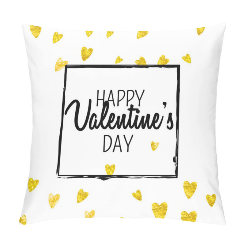 Personality  Valentines Day Card With Gold Glitter Hearts. February 14th. Vector Confetti For Valentines Day Card Template. Grunge Hand Drawn Texture. Love Theme For Flyer, Special Business Offer, Promo. Pillow Covers