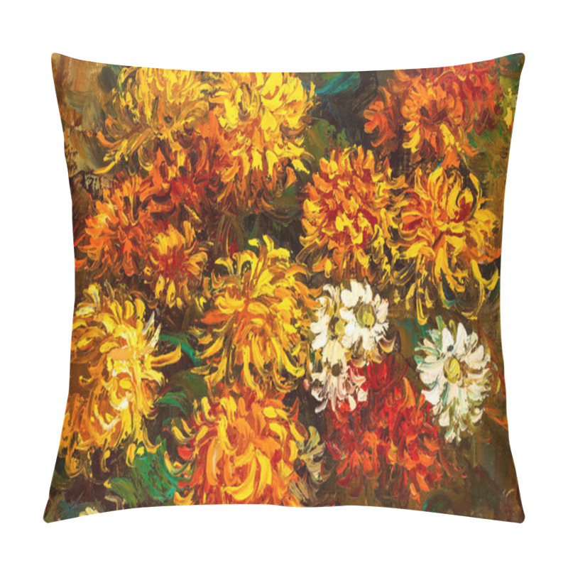 Personality  Macro Of An Impressionist Style Oil Painting Depicting A Bouquet Of Chrysanthemums Pillow Covers