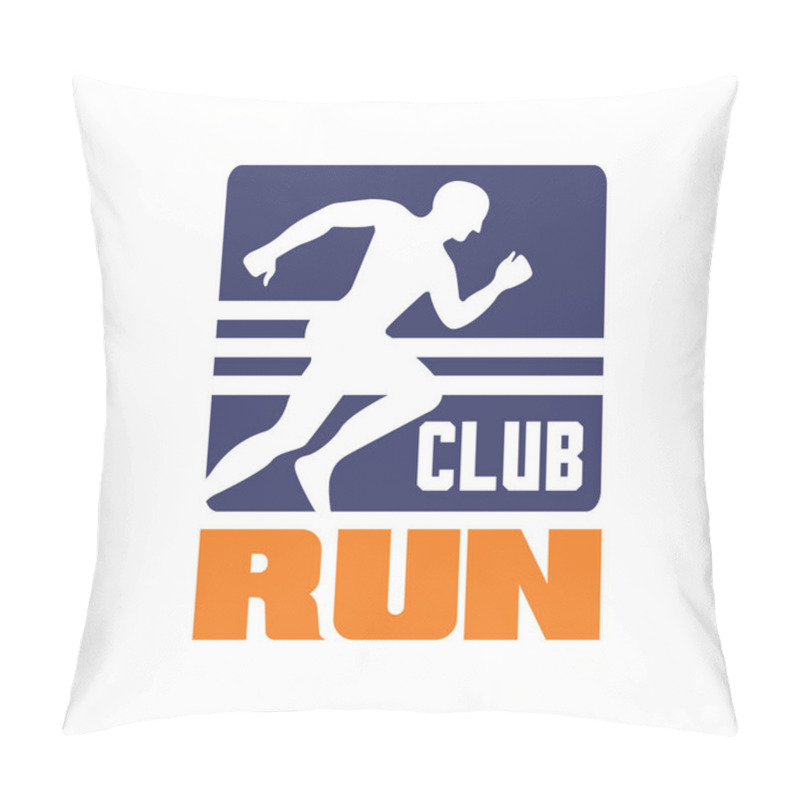 Personality  Run Club Logo Template, Emblem With Running Man Silhouette, Label For Sports Club, Sport Tournament, Competition, Marathon And Healthy Lifestyle Vector Illustration Pillow Covers