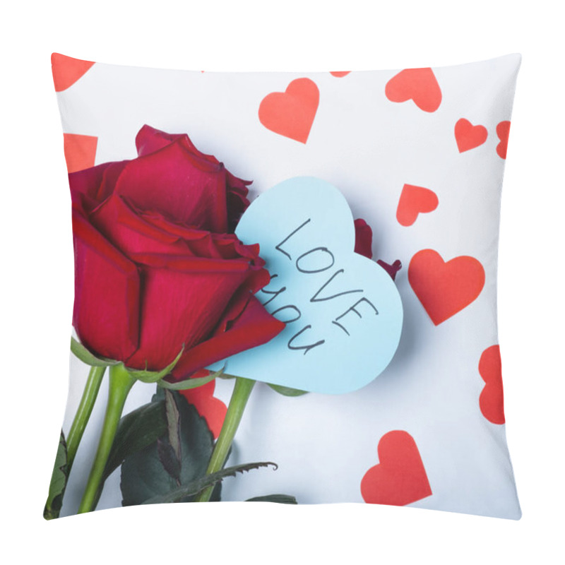 Personality  Greeting Card With A Declaration Of Love Among Red Roses On A White Background. Valentine's Day Gift Concept. Pillow Covers