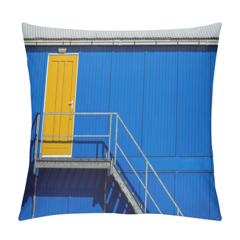 Personality  Yellow Door In A Blue Facade Of A Wooden Shack Pillow Covers