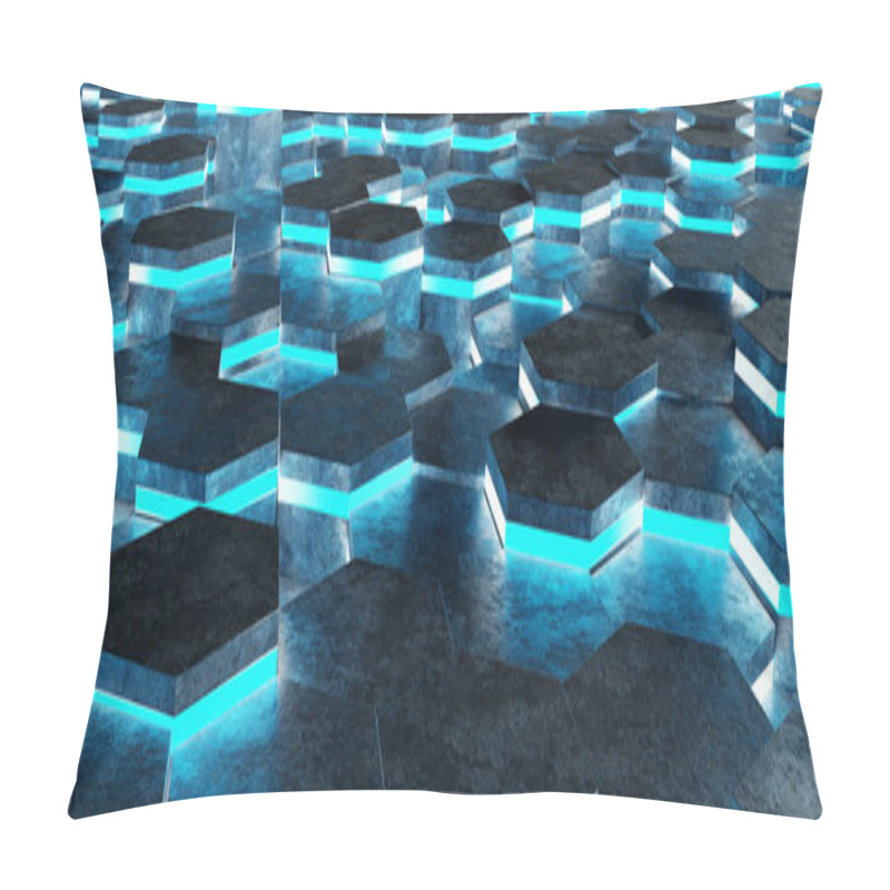 Personality  Black And Blue Abstract Hexagons Background Pattern 3D Rendering Pillow Covers