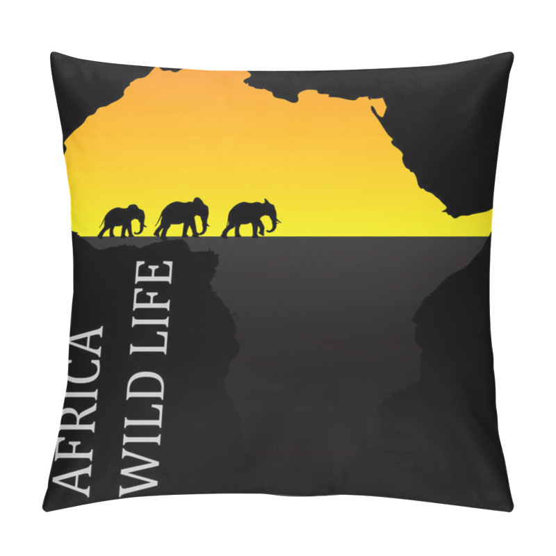 Personality  Set Of Editable Vector Silhouettes Of African Elephants In Walk Poses Pillow Covers