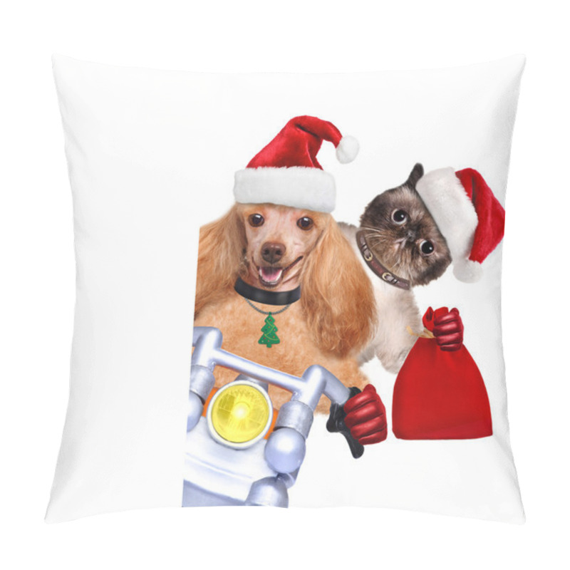 Personality  Cat And Dog In Red Christmas Hats Pillow Covers