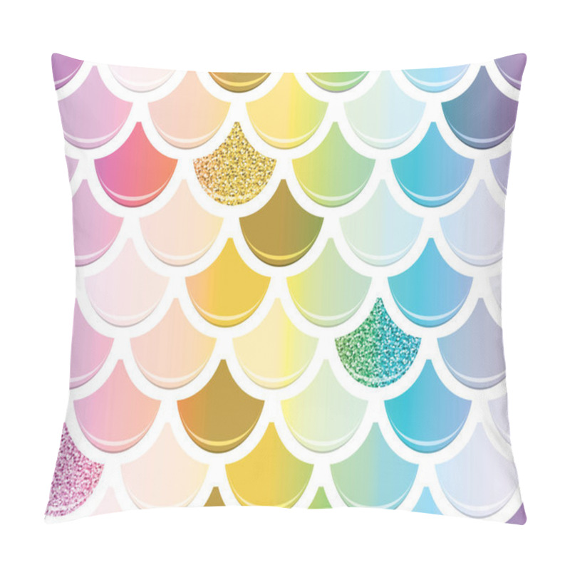 Personality  Mermaid Tail Seamless Pattern With Gold Glitter Elements. Trendy Scale Background. Multicolored. Vector Pillow Covers