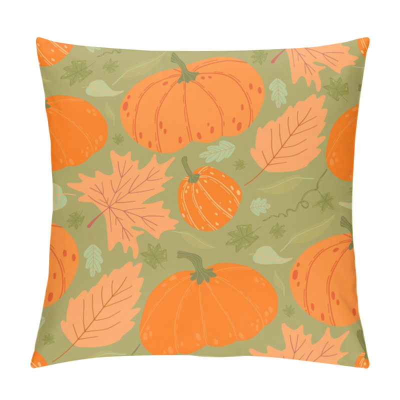 Personality  Vibrant Pumpkin And Leaf Pattern With Orange And Green Tones, Celebrating Harvest And Autumn With A Seamless Festive Design For Seasonal Projects. Pillow Covers