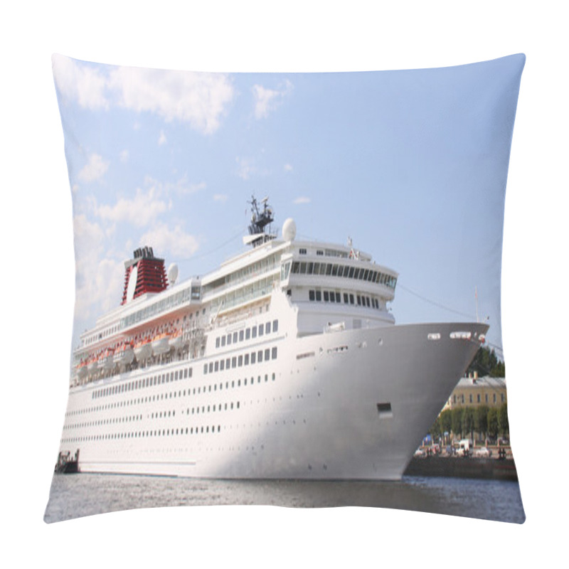 Personality  Luxury White Cruise Ship Shot At Angle At Water Level Pillow Covers