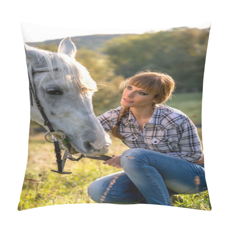 Personality  White Horse And Woman Pillow Covers