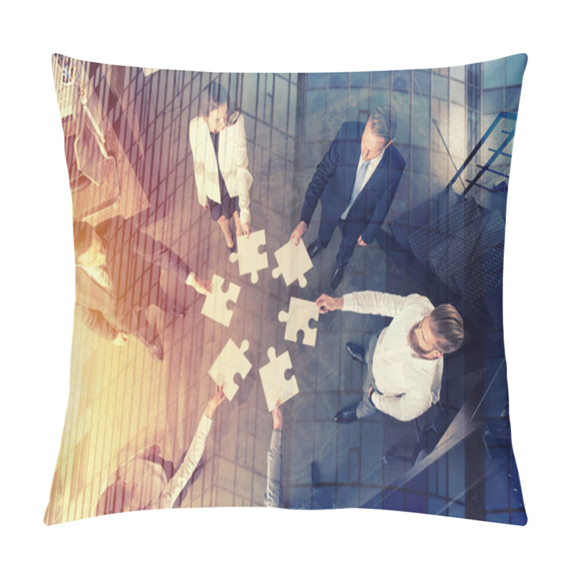 Personality  Teamwork Of Partners. Concept Of Integration And Startup With Puzzle Pieces Pillow Covers