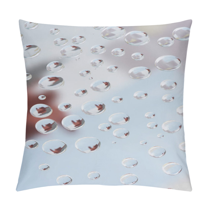 Personality  Close-up View Of Transparent Rain Drops On Blurred Abstract Background Pillow Covers