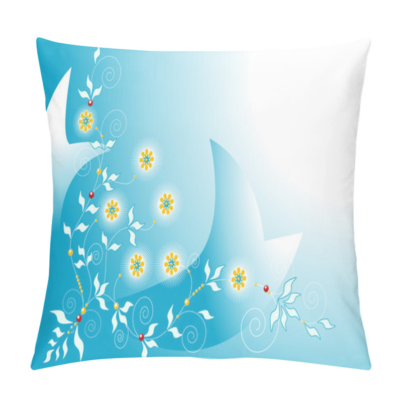 Personality  Spring Flowers And Curved Lines On A Blue Background.Banner Pillow Covers