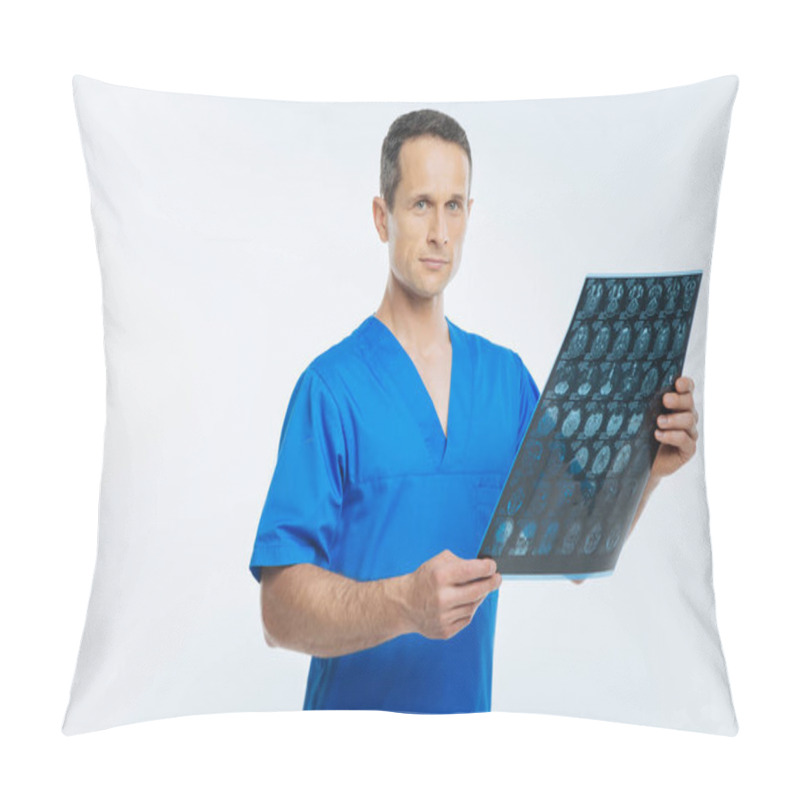 Personality  Experienced Physician Examining X Ray Scan Picture Pillow Covers