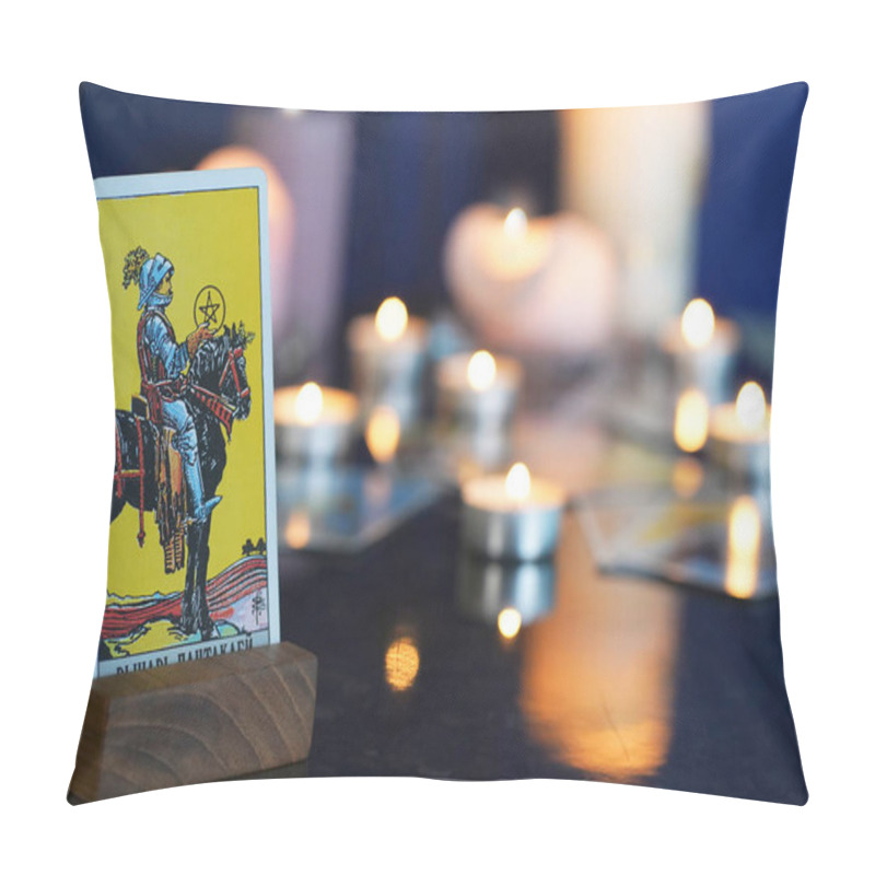 Personality  Knight Of Coins .Tarot Fortune Teller Reading And Forecasting.  Pillow Covers