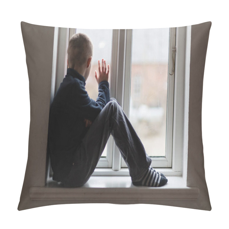 Personality  Young Boy Sitting On A Windowsill Waving Pillow Covers