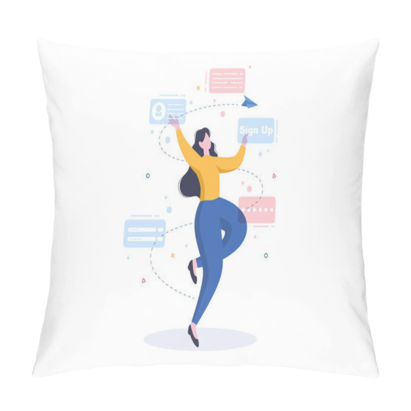 Personality  Online Registration Or Sign Up Login For Account On Smartphone App. User Interface With Secure Password Mobile Application, For UI, Web Banner, Access. Cartoon People Vector Illustration Pillow Covers