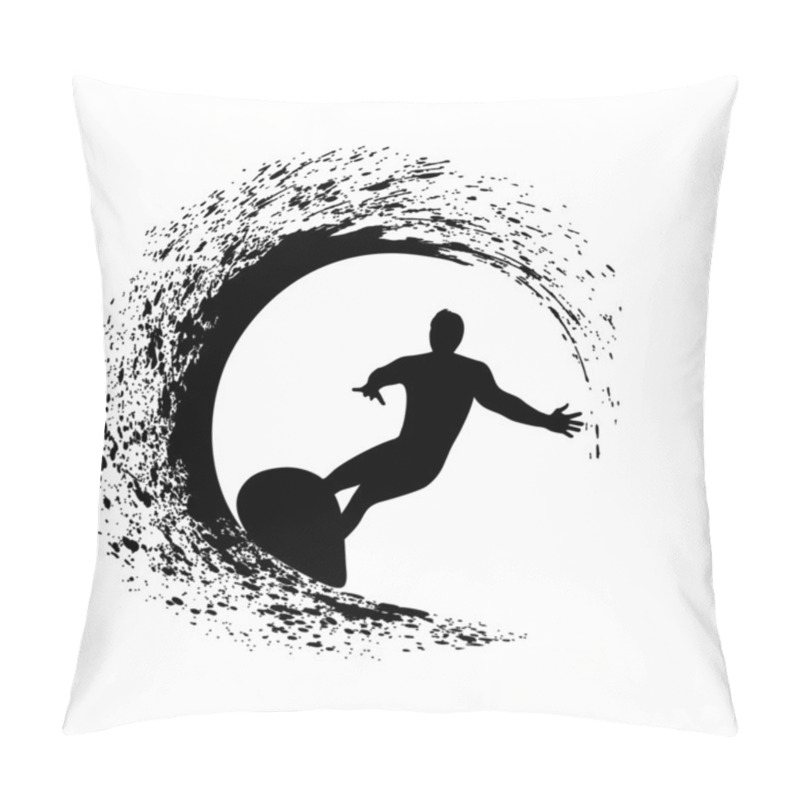 Personality  Silhouette Of The Surfer On An Ocean Wave In Style Grunge Pillow Covers