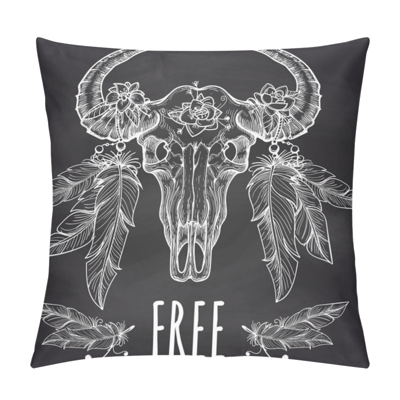 Personality  Buffalo Skull With Feathers Headdress Pillow Covers