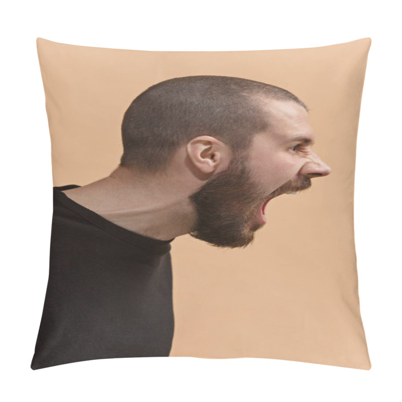 Personality  The Young Emotional Angry Man Screaming On Pastel Studio Background Pillow Covers