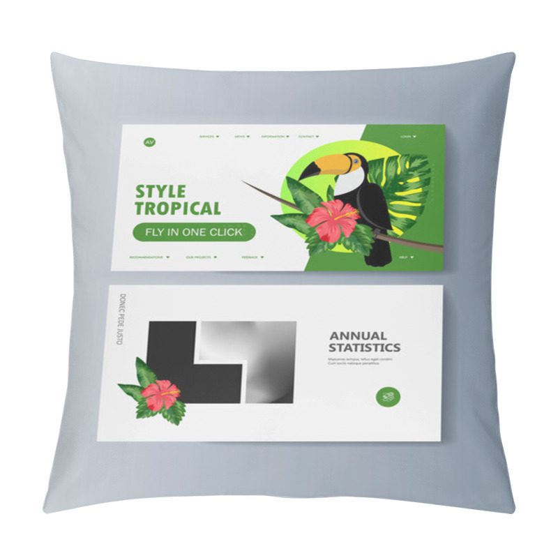 Personality  Set Of Brochures About Toucan Bird And Tropical Flora Pillow Covers