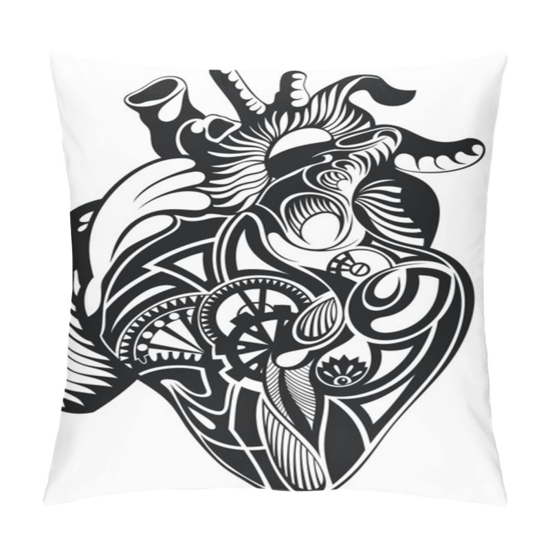 Personality  Human Heart. Vector Heart Illustration Tattoo Pillow Covers