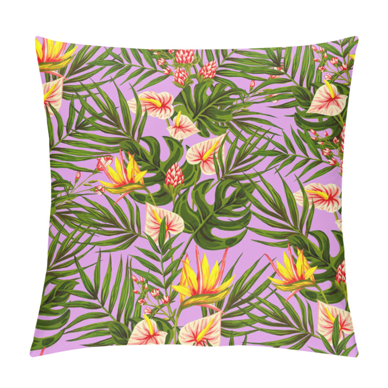 Personality  Seamless Pattern Of Gouache-painted Leaves Of Hawaiian Herbs And Trees. Trending Botanical Background With Tropical Plants Pillow Covers