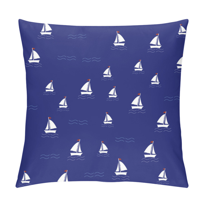 Personality  Hand Drawing Seamless Summer Sea Pattern With Sailing Ships On Navy Background. Pillow Covers