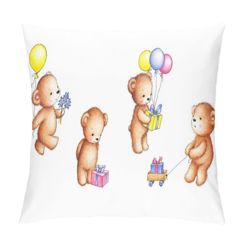 Personality  Teddy Bears With  Balloons, Flowers And Gifts Pillow Covers