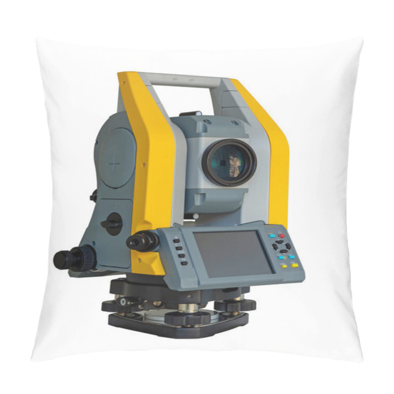 Personality  Geodetic Measuring Instrument  Total Station Isolated Over White Background    Pillow Covers