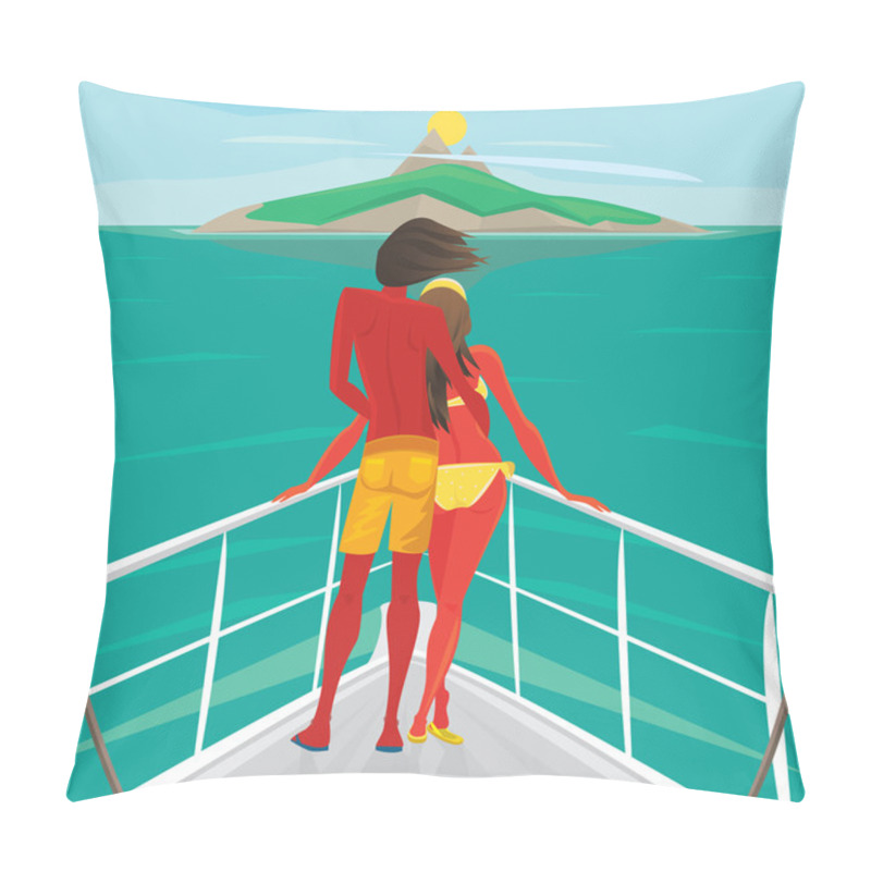 Personality  Couple Standing On A Yacht And Admire The Island Pillow Covers