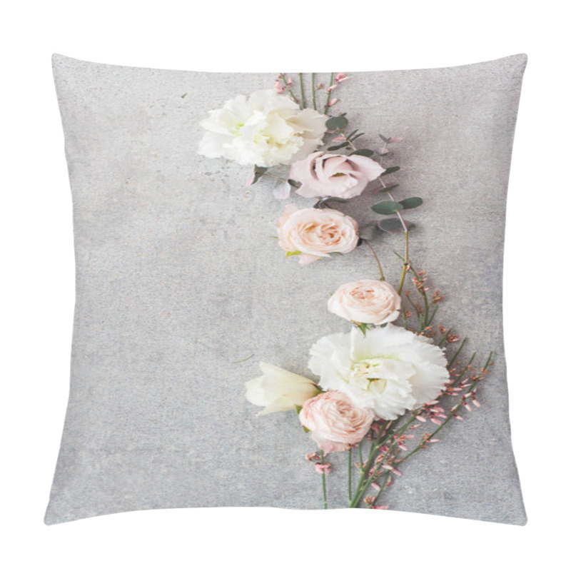 Personality  Tender Spring Flowers On Gray Stone Background, Copy Space. Pillow Covers