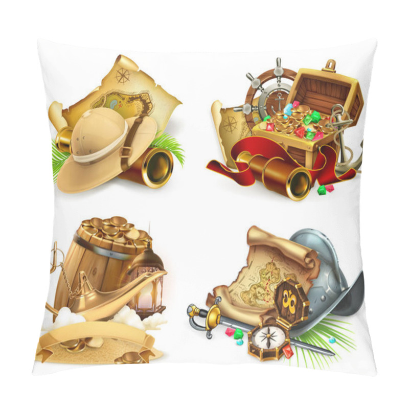 Personality  Treasure Hunt And Adventure, Game Logo. 3d Vector Icon Set Pillow Covers