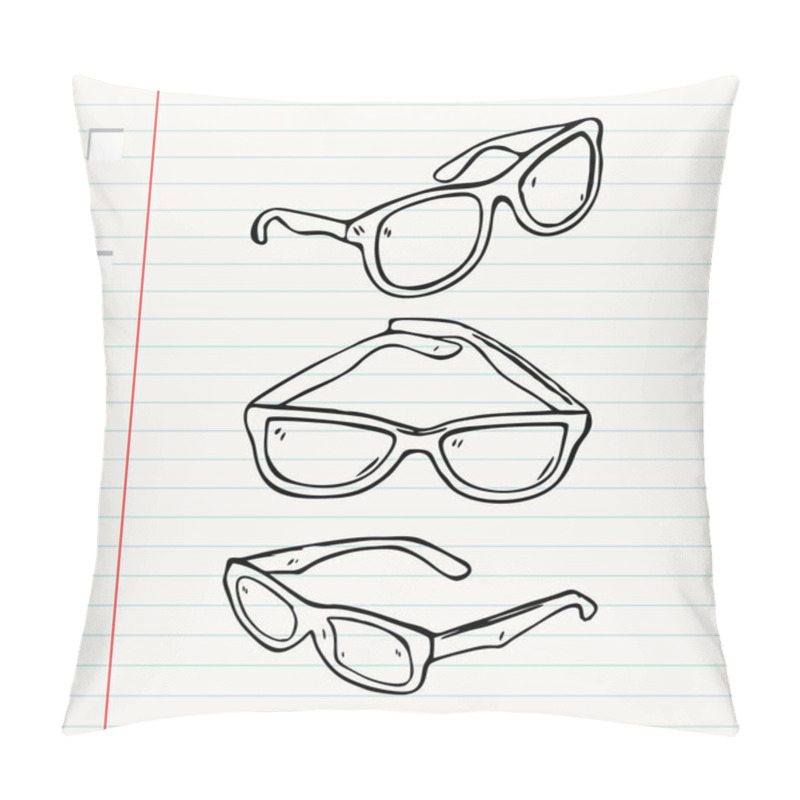 Personality  Doodle Style Sunglasses On Paper Background, Vector Illustration Pillow Covers