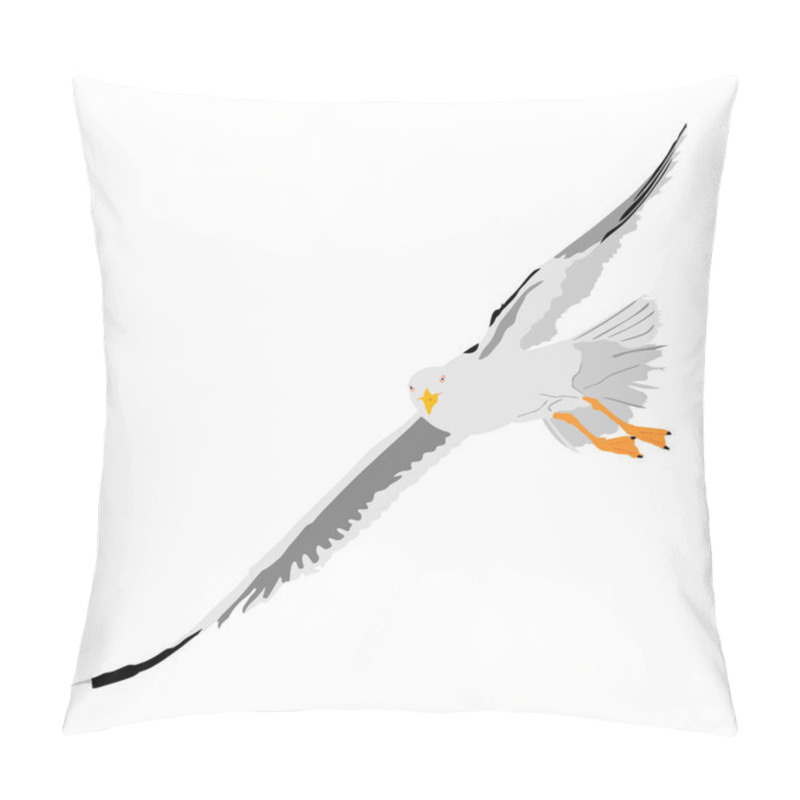 Personality  Seagull Fly Vector Isolated On White Background, Wings Spread. Bird Fly Silhouette. Freedom Symbol Of Liberty. Fish Hunter Flying. Pillow Covers