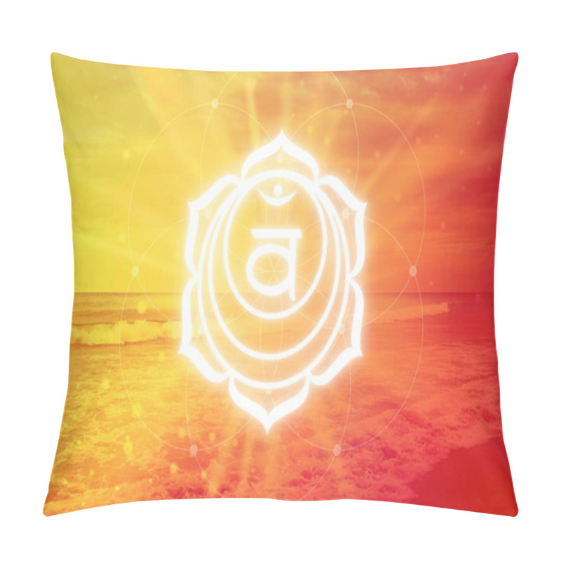 Personality  Svadisthana Chakra Symbol On Orange Background. The Second Chakra, Also Called The Sacral Chakra Pillow Covers