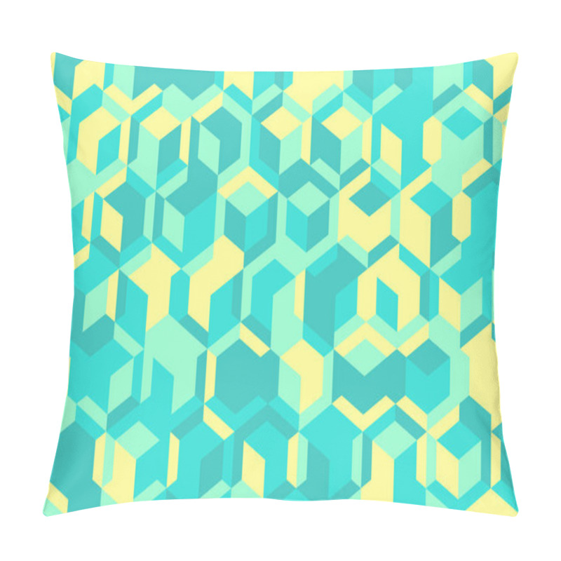 Personality  Vibrant Teal And Yellow Geometric Pattern.  Abstract Isometric Cube Design, Ideal For Backgrounds, Website Banners, Or Textile Prints. Pillow Covers