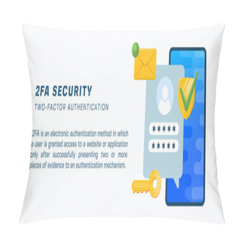 Personality  Two Factor Autentication Security Illustration Banner Login Confirmation Notification With Password Code Message Envelope. Smartphone, Mobile Phone App Account Shield Lock Icons Isolated Pillow Covers