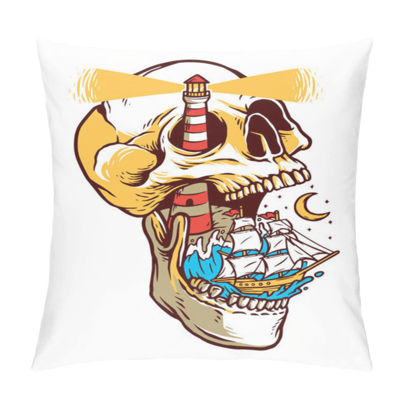 Personality  Sailing On The Skull Island Vector Illustration Pillow Covers