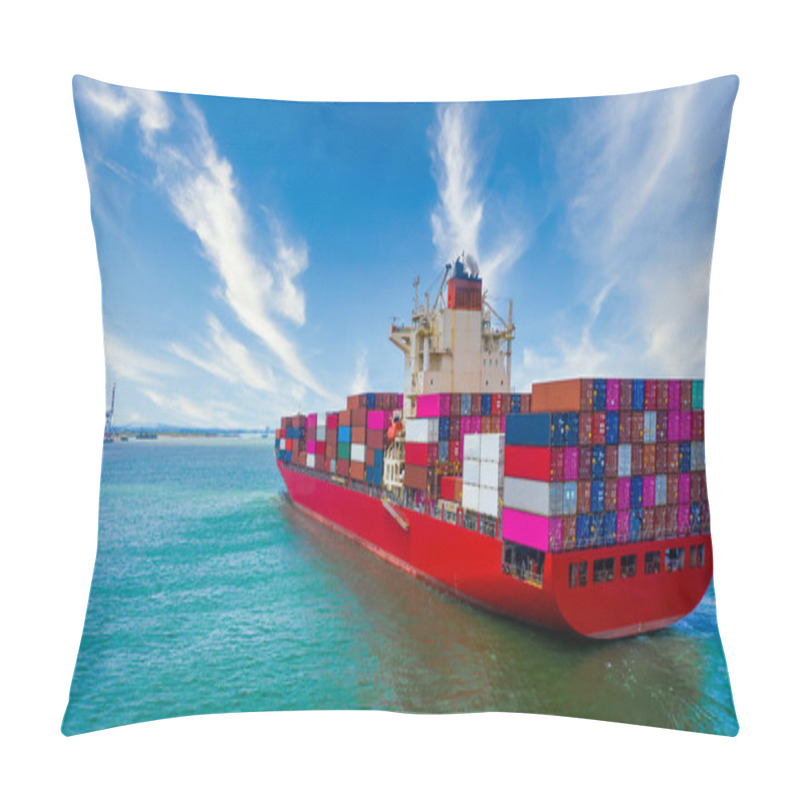 Personality  Container Cargo Ship, Freight Shipping Maritime Vessel., Global Business Import Export Commerce Trade Logistic And Transportation Worldwide By Container Cargo Ship Boat In The Open Sea Pillow Covers