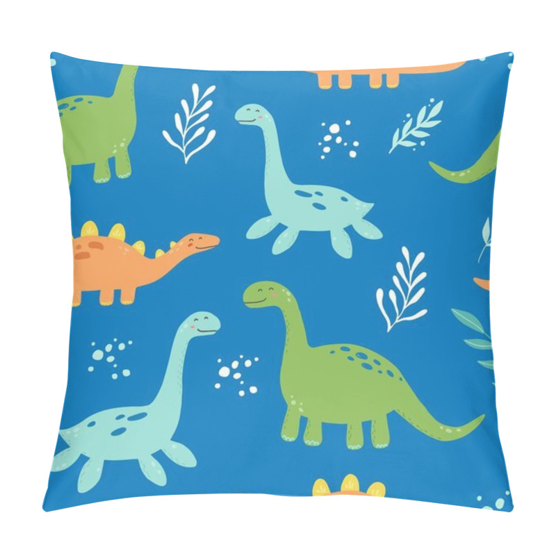 Personality  Cute Dinosaur Seamless Pattern. Vector Illustration. Pillow Covers