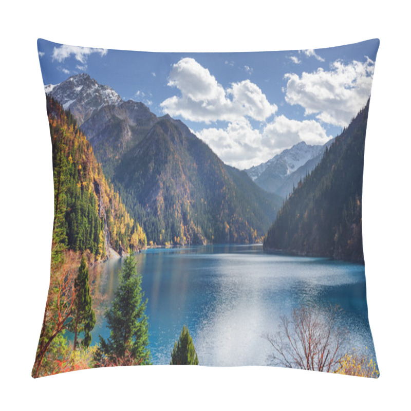 Personality  Amazing View Of The Long Lake Among Snow-capped Mountains Pillow Covers