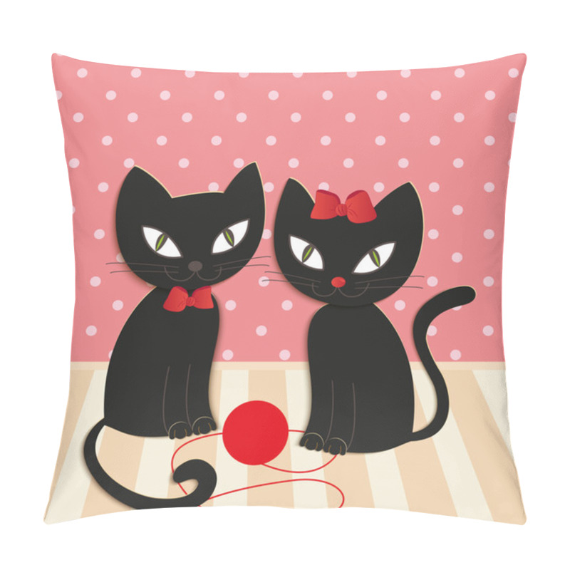 Personality  Romantic Couple Of Two Loving Cats - Illustration, Vector. Pillow Covers