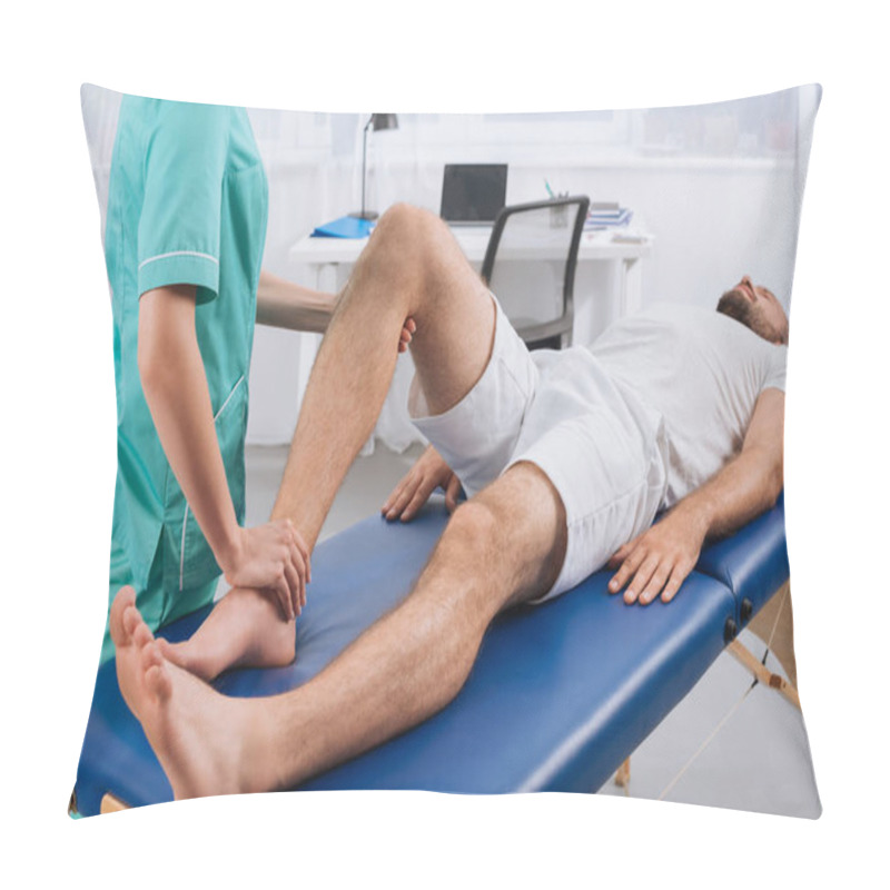 Personality  Partial View Of Female Massage Therapist Doing Massage To Patient On Massage Table In Clinic Pillow Covers