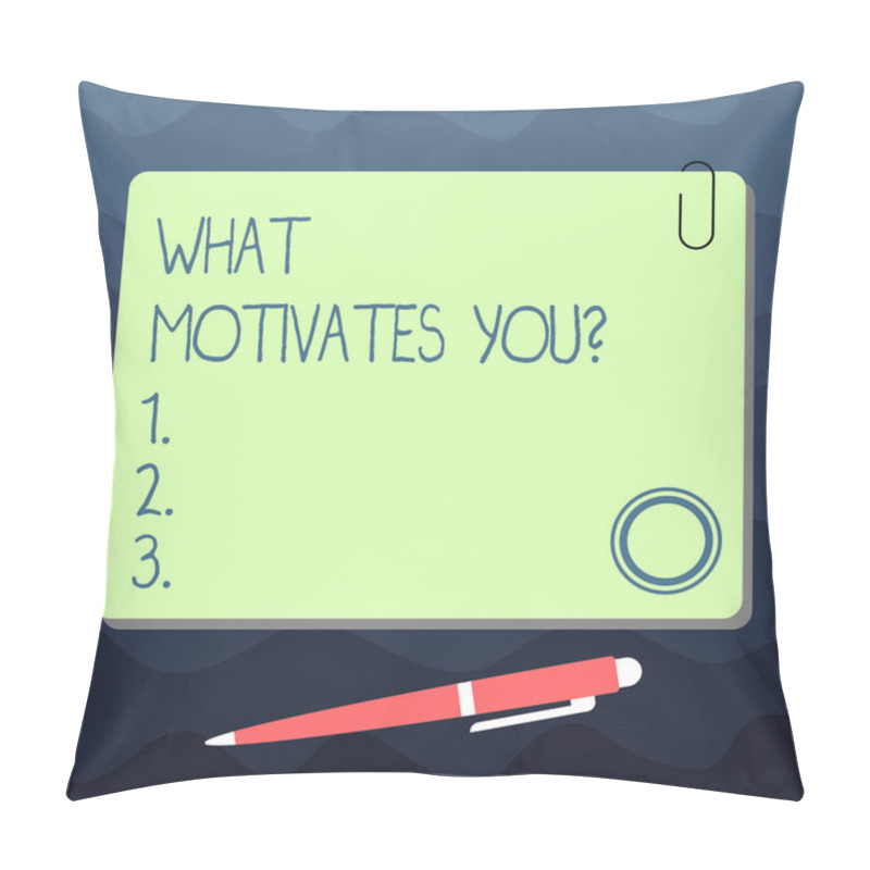 Personality  Text Sign Showing What Motivates Youquestion. Conceptual Photo Asking For Reason That Makes You Do What You Do Blank Square Color Board With Magnet Click Ballpoint Pen Pushpin And Clip. Pillow Covers