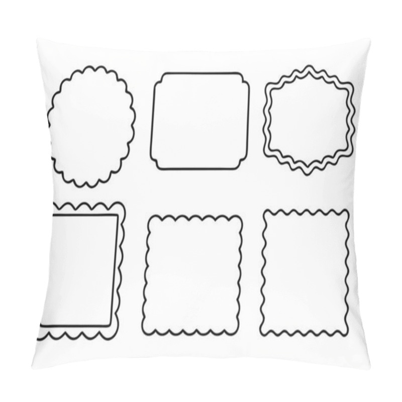 Personality  Set Of Different Rectangle Frames With Wavy Edges. Cute Rectangular Shapes With Undulated Borders. Isolated On White Background. Pillow Covers